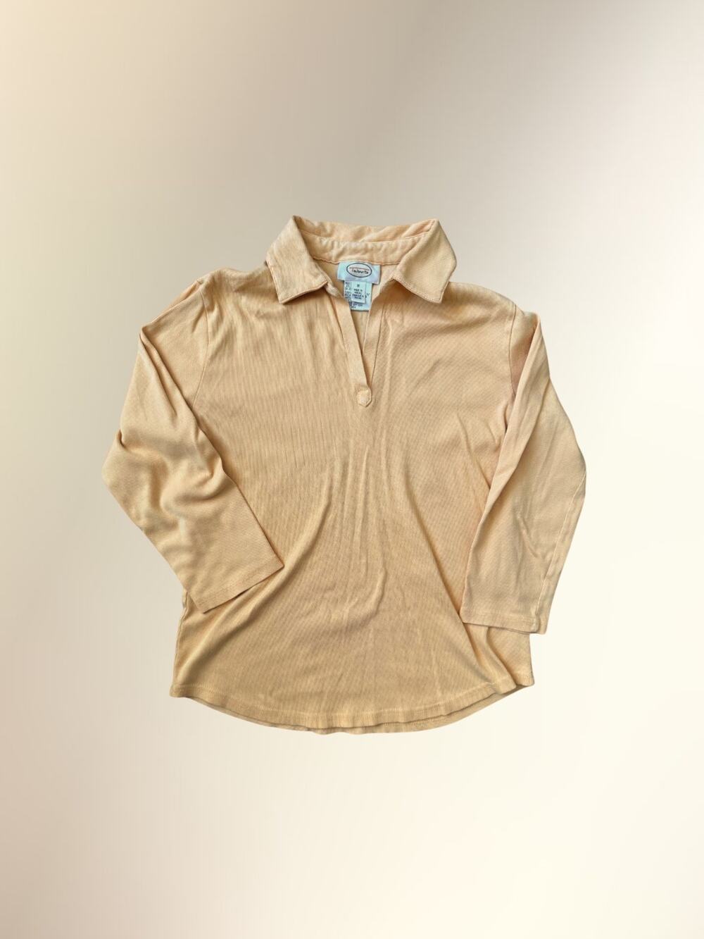 Talbots Peach Ribbed Quarter Sleeved Collared Polo Top Women's M